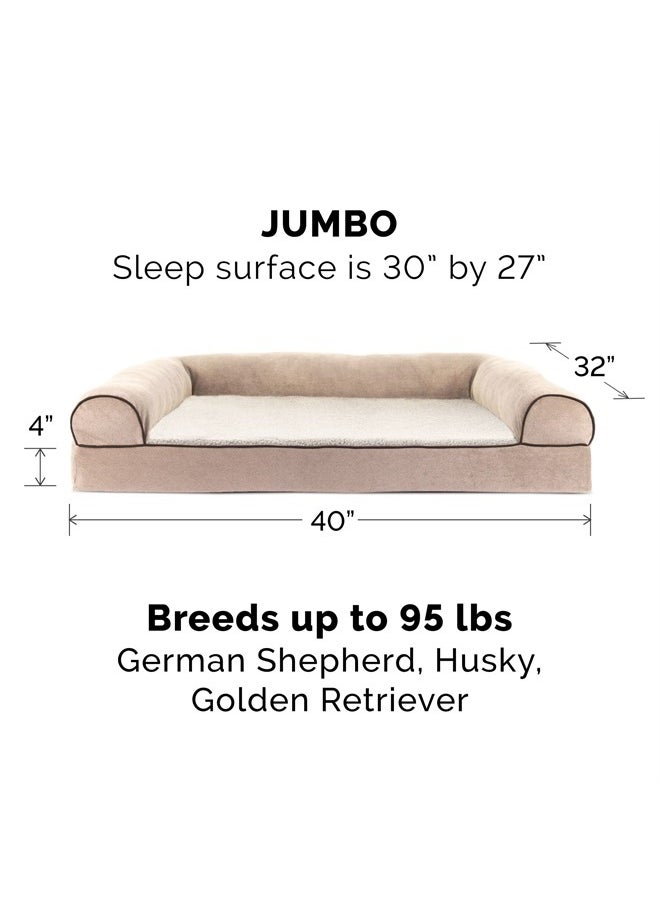 Orthopedic Dog Bed for Large Dogs w/ Removable Bolsters & Washable Cover, For Dogs Up to 95 lbs - Sherpa & Chenille Sofa - Cream, Jumbo/XL