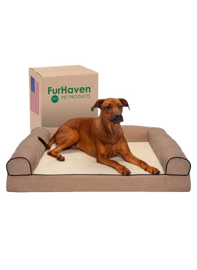 Orthopedic Dog Bed for Large Dogs w/ Removable Bolsters & Washable Cover, For Dogs Up to 95 lbs - Sherpa & Chenille Sofa - Cream, Jumbo/XL