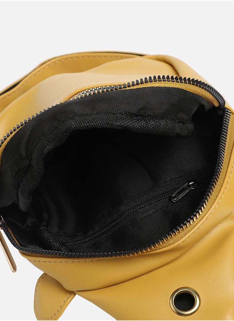 Solid Zip Lock Regular Vegan Leather Sling Bag