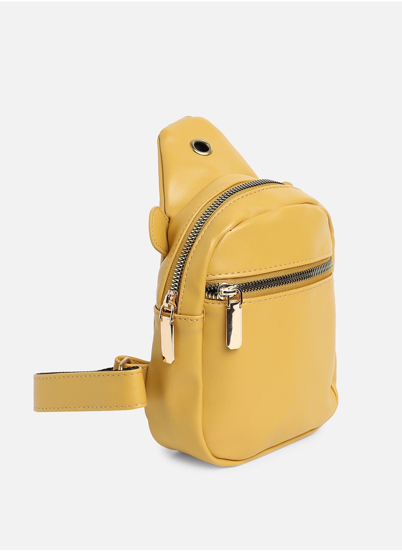 Solid Zip Lock Regular Vegan Leather Sling Bag