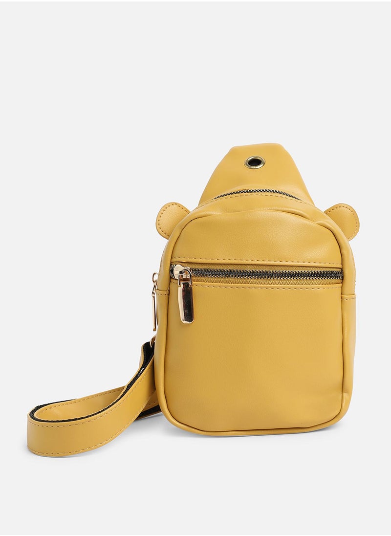 Solid Zip Lock Regular Vegan Leather Sling Bag