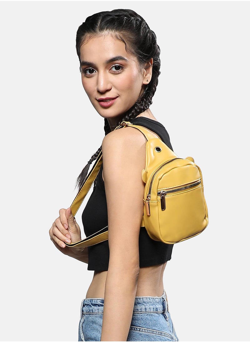 Solid Zip Lock Regular Vegan Leather Sling Bag