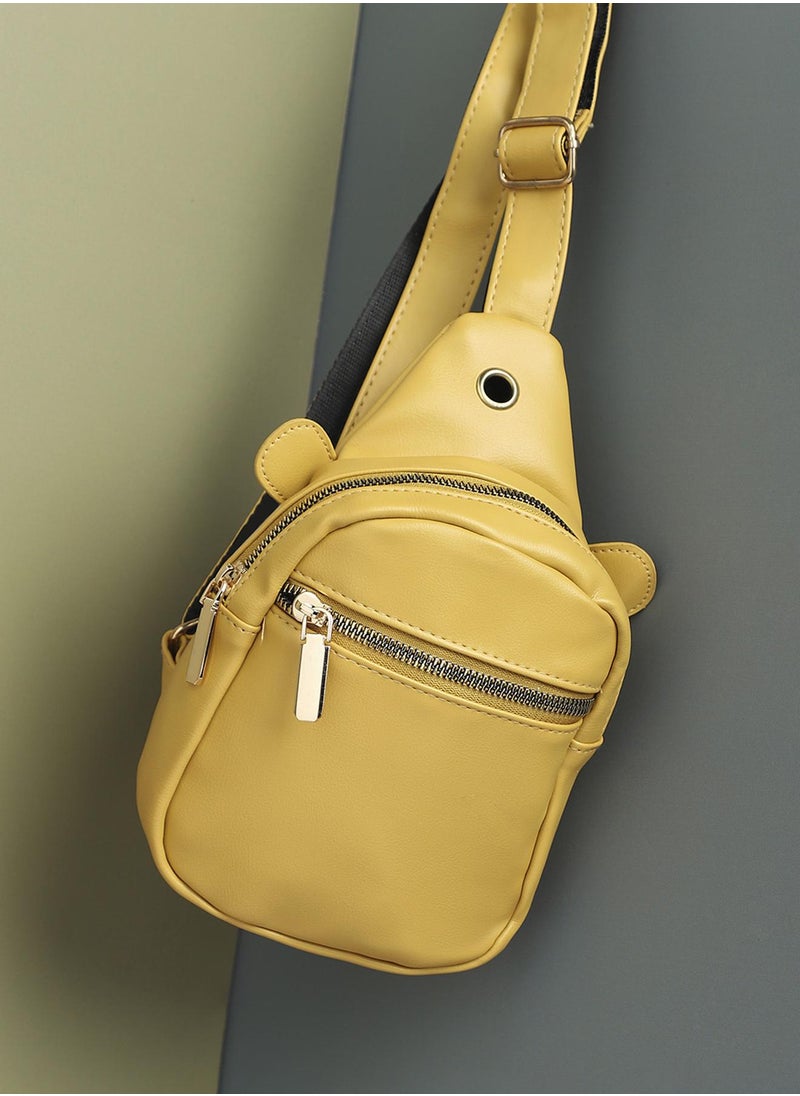 Solid Zip Lock Regular Vegan Leather Sling Bag