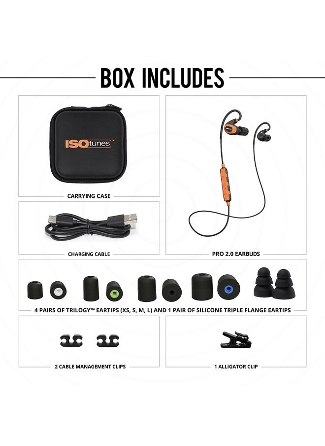 PRO 2.0 Bluetooth Earplug Headphones, 27 dB Noise Reduction Rating, 16+ Hour Battery, IP67 Durability, Noise Cancelling Mic, OSHA Compliant Professional Hearing Protector (Safety Orange)