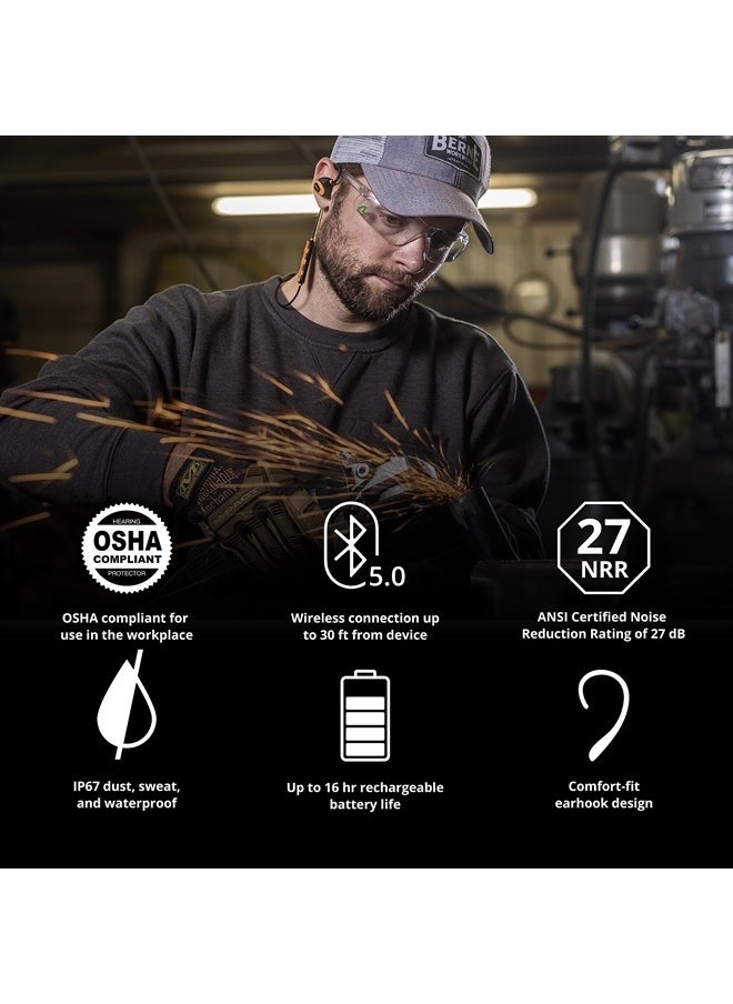 PRO 2.0 Bluetooth Earplug Headphones, 27 dB Noise Reduction Rating, 16+ Hour Battery, IP67 Durability, Noise Cancelling Mic, OSHA Compliant Professional Hearing Protector (Safety Orange)