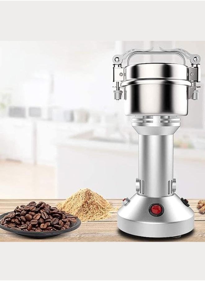 Silver Crest Stainless Steel Electric Cereal Grinder Cereal Grinder Powder Machine Herb Grinder Fast Speed Spice Mill Powder Machine for Kitchen Cereal, Coffee, Pepper, Beans, Nuts Spices