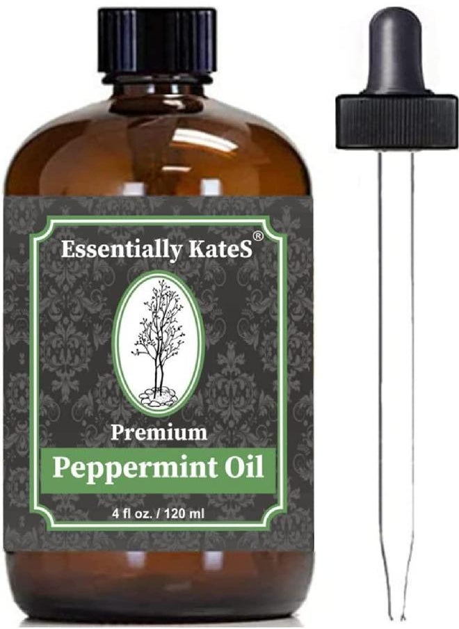 Peppermint Essential Oil 4 oz. with Huge Glass Bottle, Glass Dropper, and Sprayer. Detailed User's Guide E-Book. Skin Care, Garden Care, and Hair Care.