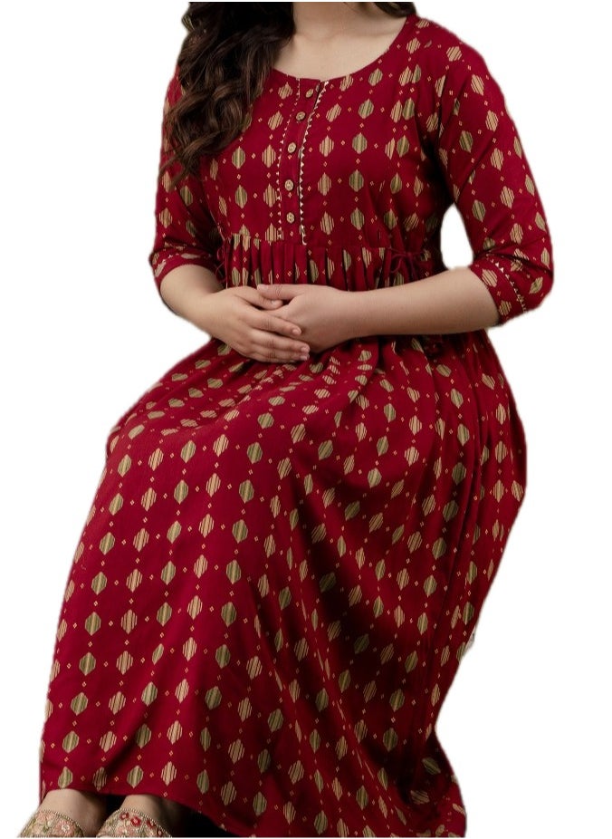 Zebees Cotton Maternity & Feeding Dress, Comfortable Fit, Concealed Zips