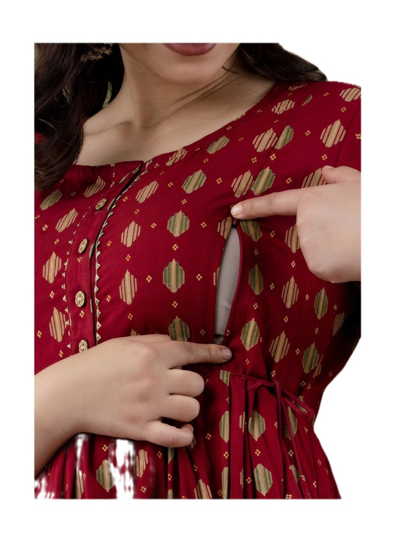 Zebees Cotton Maternity & Feeding Dress, Comfortable Fit, Concealed Zips
