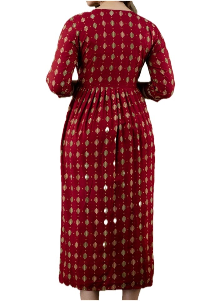 Zebees Cotton Maternity & Feeding Dress, Comfortable Fit, Concealed Zips