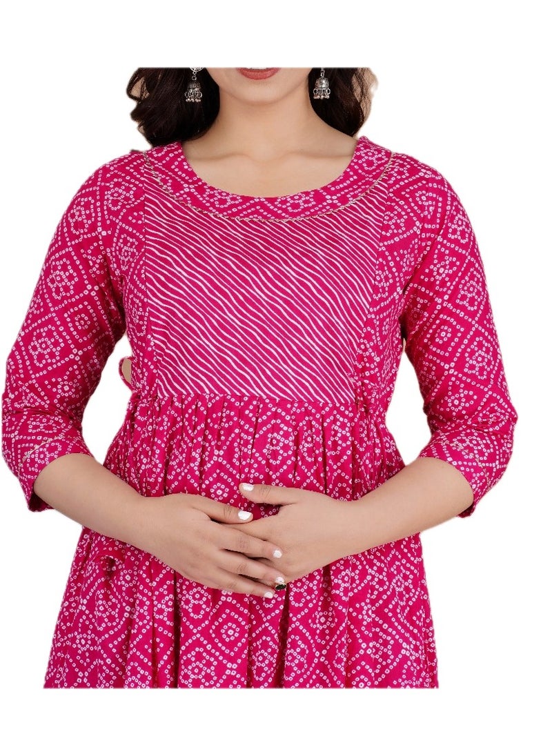 Zebees Cotton Maternity & Feeding Dress, Comfortable Fit, Concealed Zips