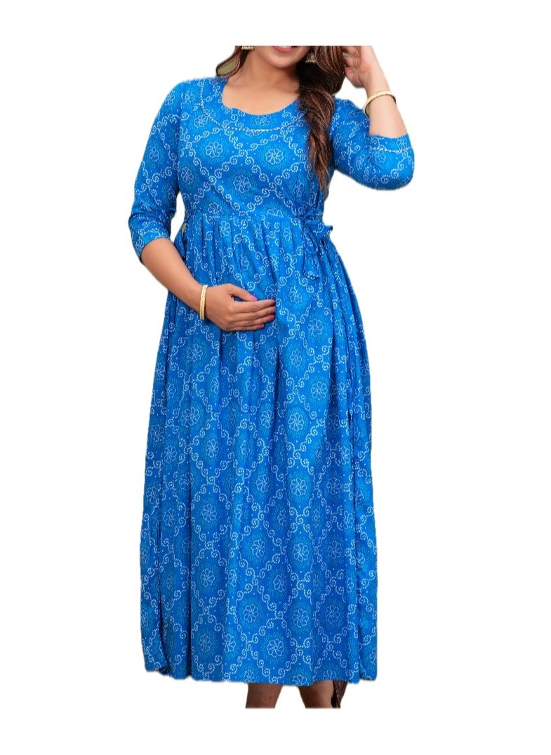 Zebees Cotton Maternity & Feeding Dress, Comfortable Fit, Concealed Zips