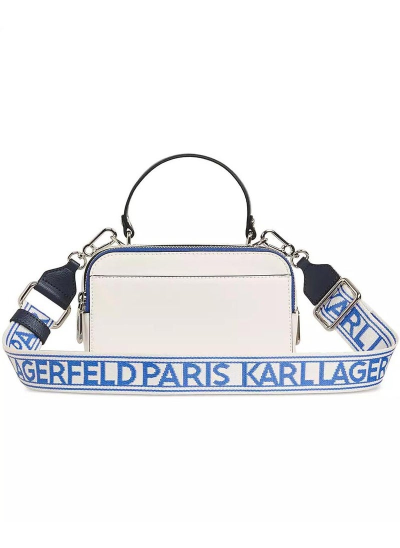Karl Lagerfeld Paris Simone Karl Leather Small Camera Crossbody Blue/white