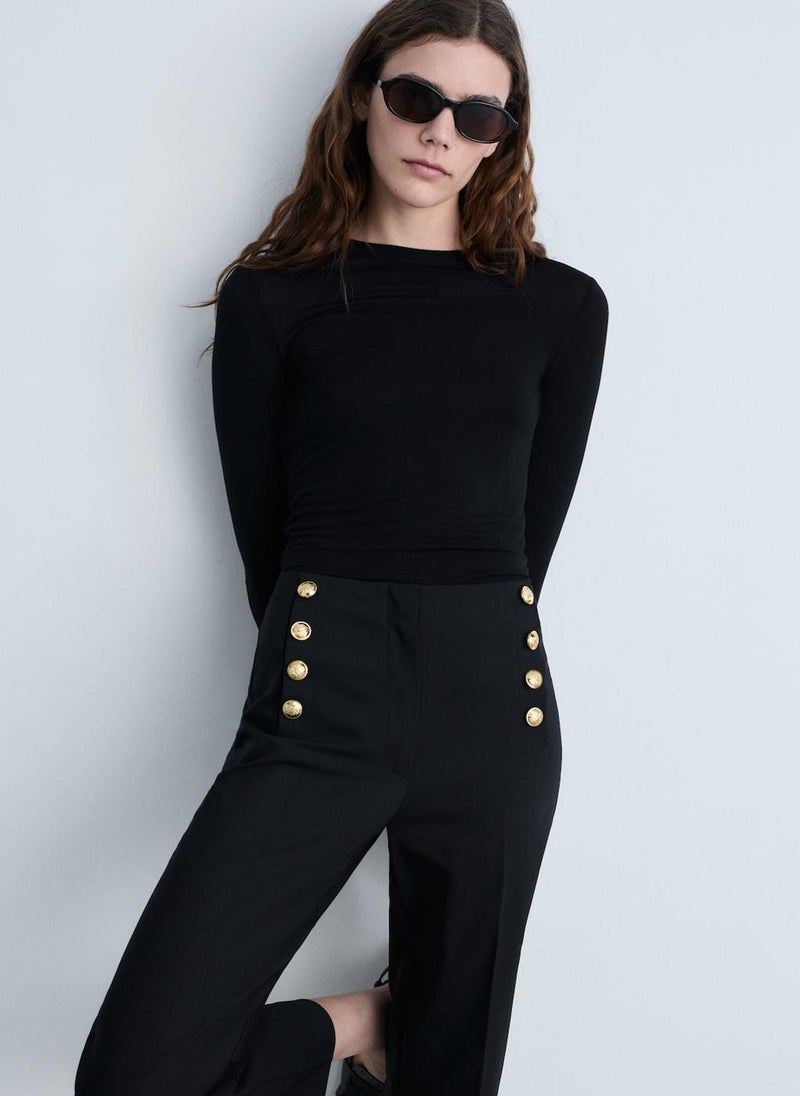 Jewel Buttons Straight Fit Pants