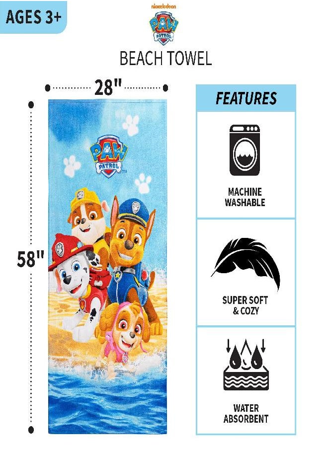 Franco Kids Super Soft Cotton Bath/Pool/Beach Towel, 58 in x 28 in, Paw Patrol
