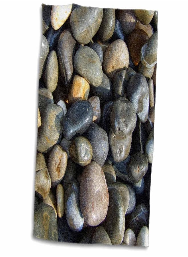 3D Rose Shiny Wet Beach Pebbles Texture Photo-Little Stones Rocks Nautical Grey Gray Brown Nature Towel, 15