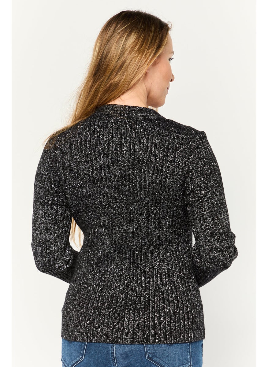 Women V-Neck Knitted Sweater, Black