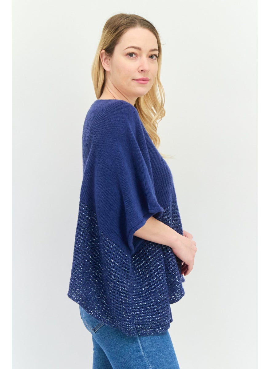 Women Textured Poncho, Grey