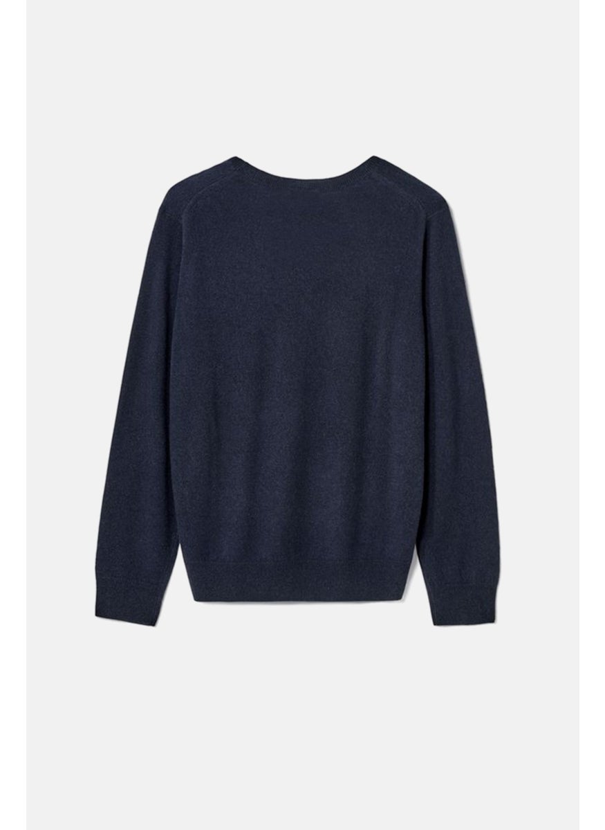 Women Round Neck Knitted Sweater, Navy