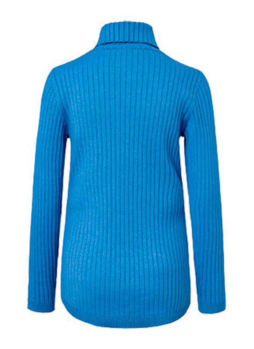 Women Turtle Neck Long Sleeve Textured Sweater, Blue