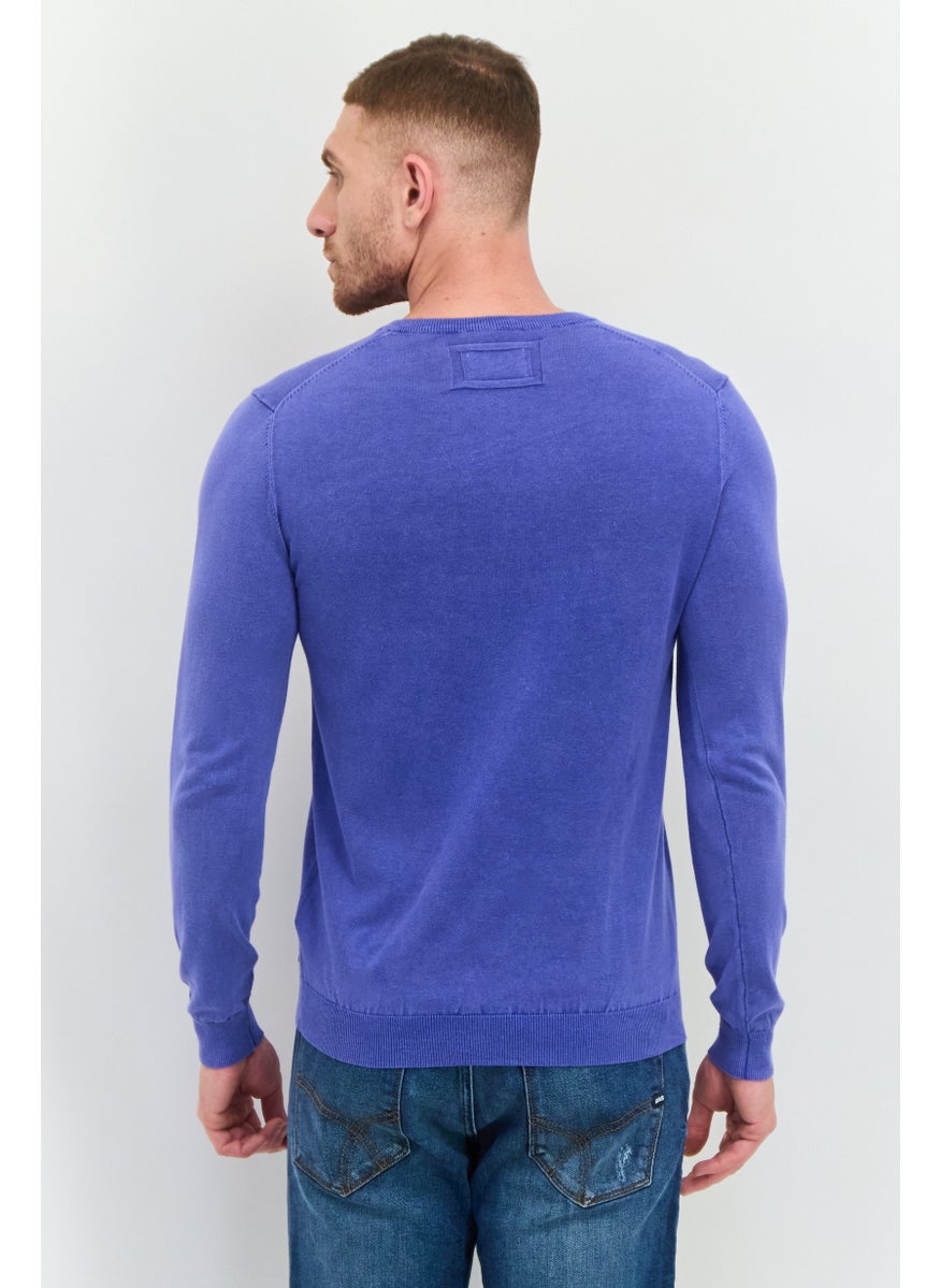 Men Crew Neck Knitted Long Sleeve Sweaters, Blue