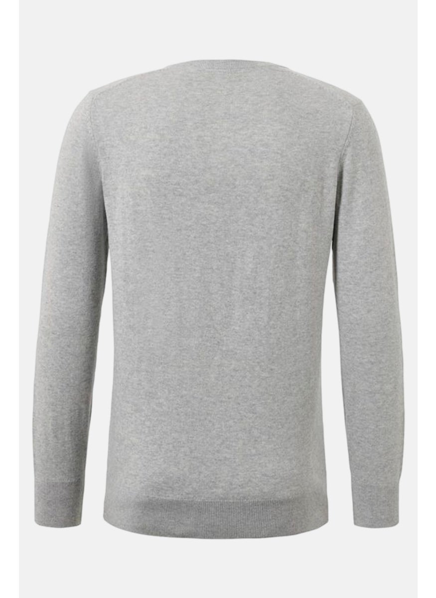 Men V Neck Long Sleeve Kitted Sweater, Grey