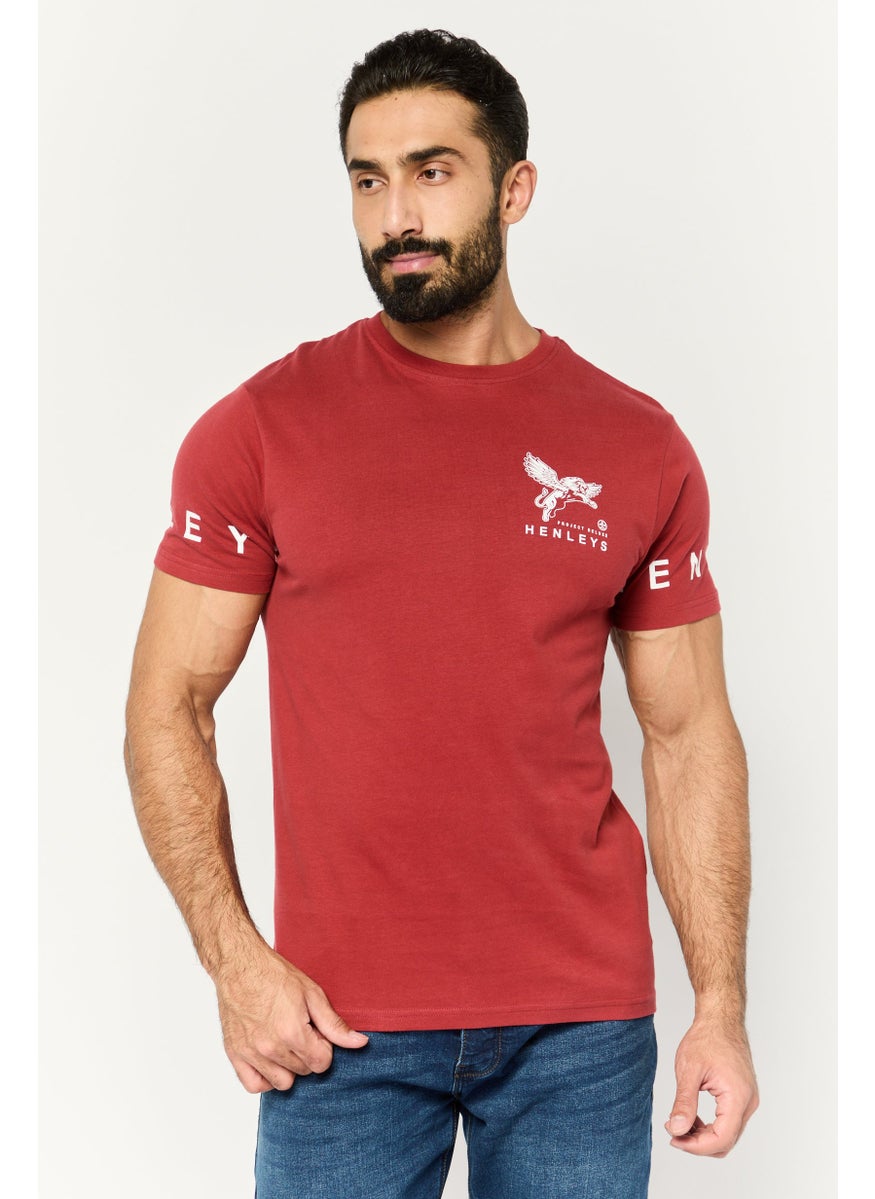 Men Crew Neck Short Sleeves Graphic Printed T-Shirt, Red