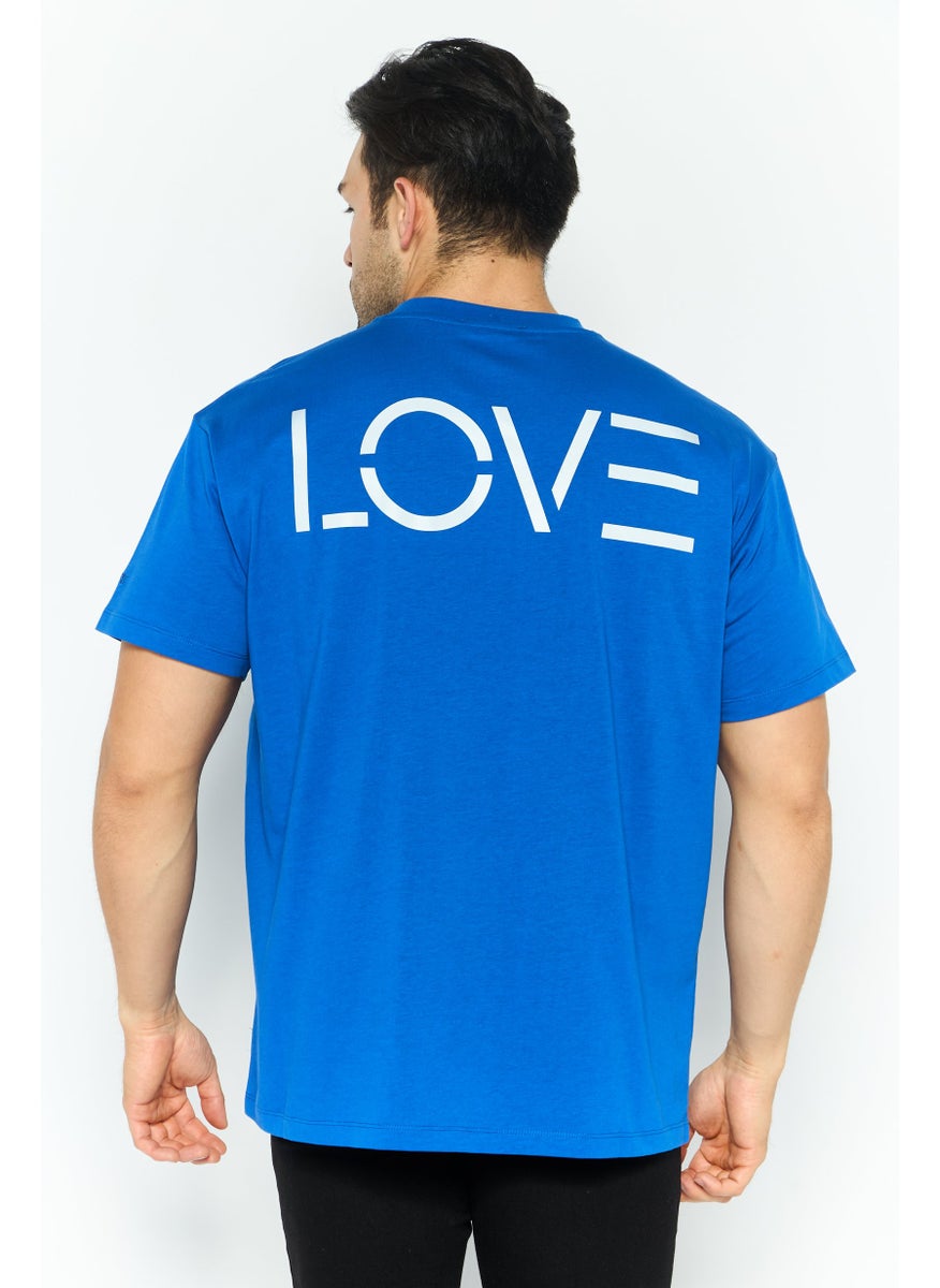 Men Crew Neck Short Sleeves Plain T-Shirt, Blue