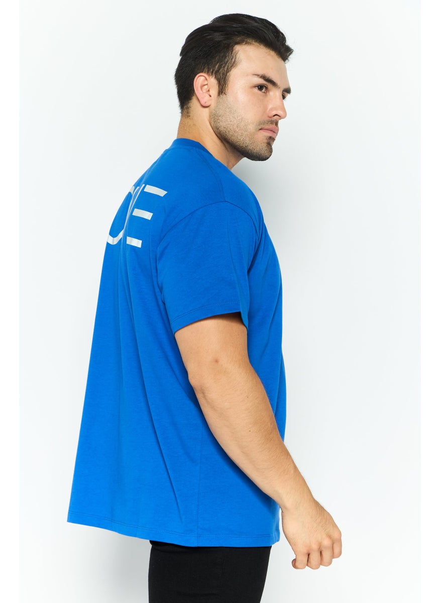 Men Crew Neck Short Sleeves Plain T-Shirt, Blue