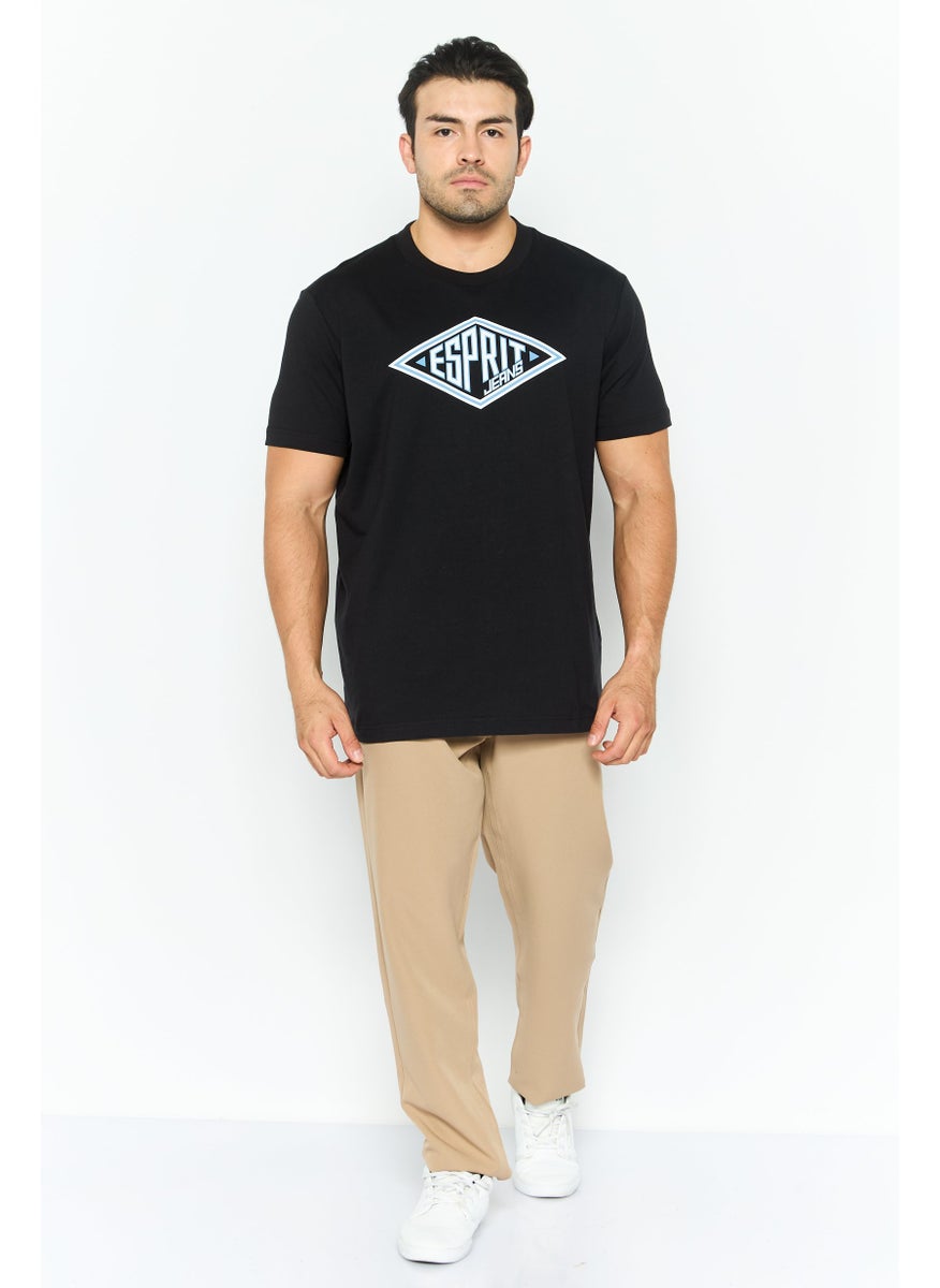 Men Crew Neck Short Sleeves Graphic Print T-Shirt, Black