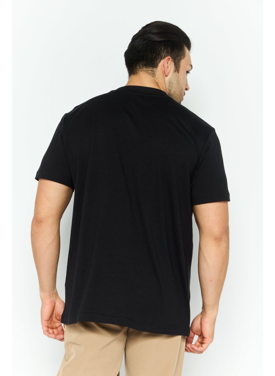 Men Crew Neck Short Sleeves Graphic Print T-Shirt, Black