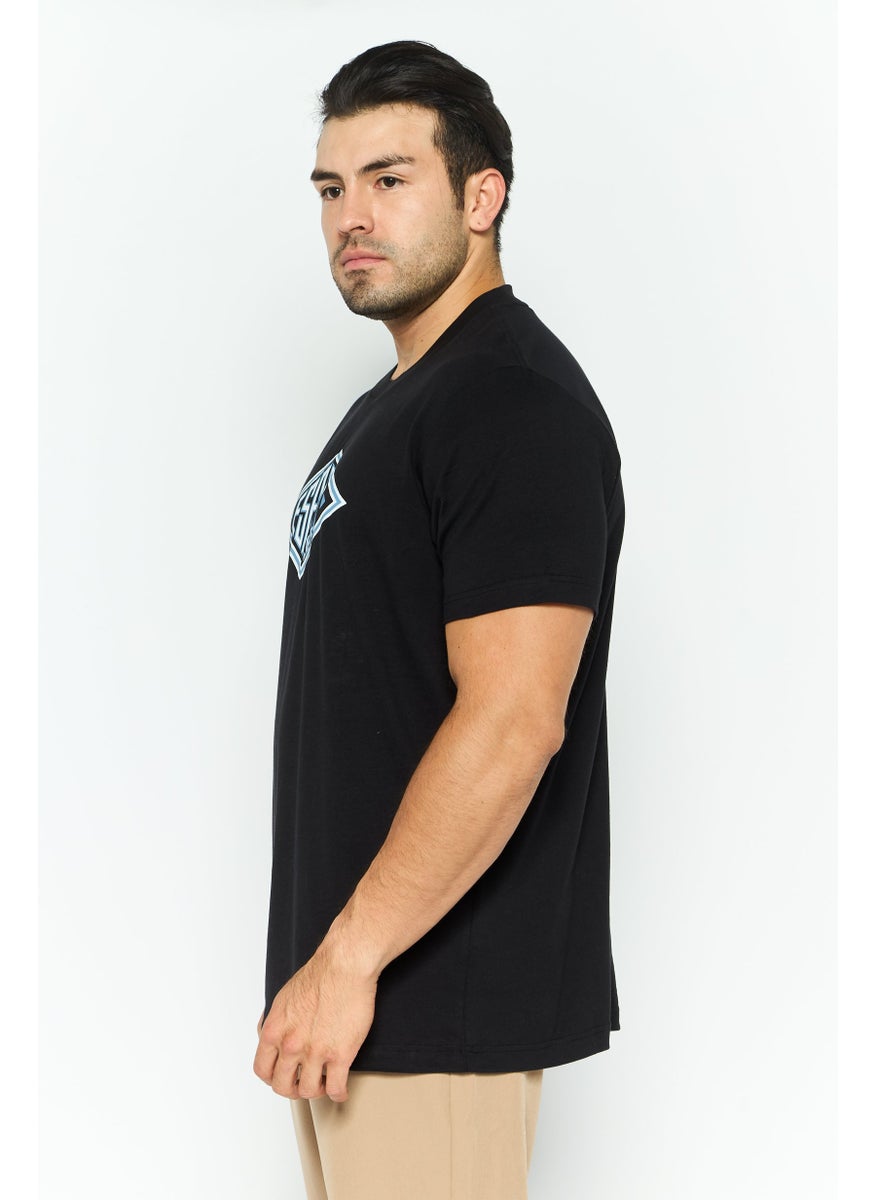 Men Crew Neck Short Sleeves Graphic Print T-Shirt, Black