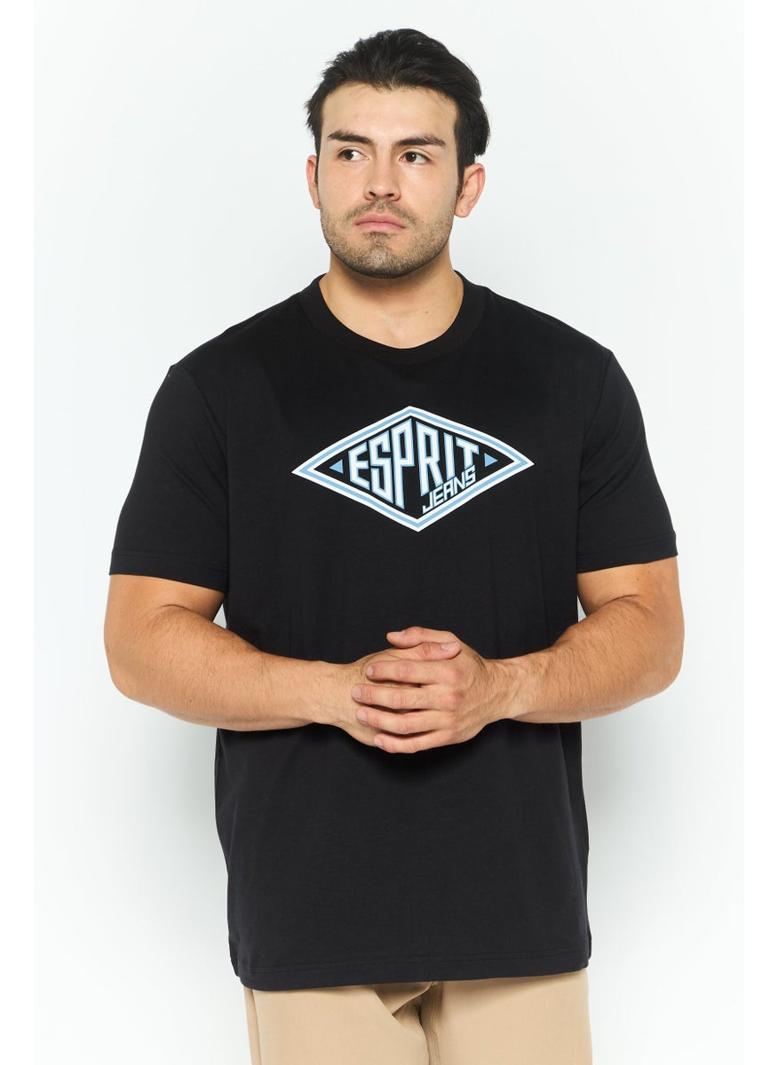 Men Crew Neck Short Sleeves Graphic Print T-Shirt, Black