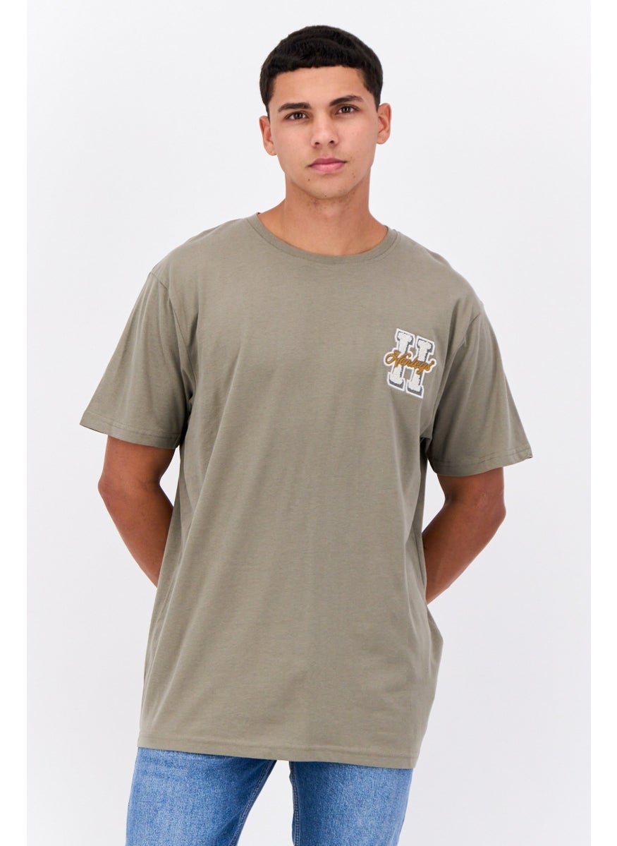 Men Crew Neck Short Sleeves Brand Logo T-Shirt, Dusty Olive