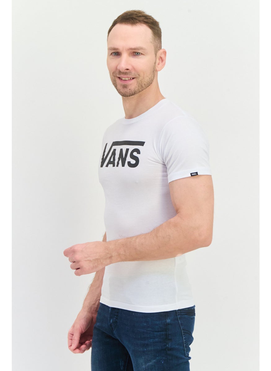 Men Crew Neck Short Sleeves Brand Logo T-Shirt, White