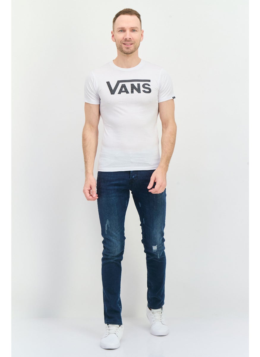 Men Crew Neck Short Sleeves Brand Logo T-Shirt, White
