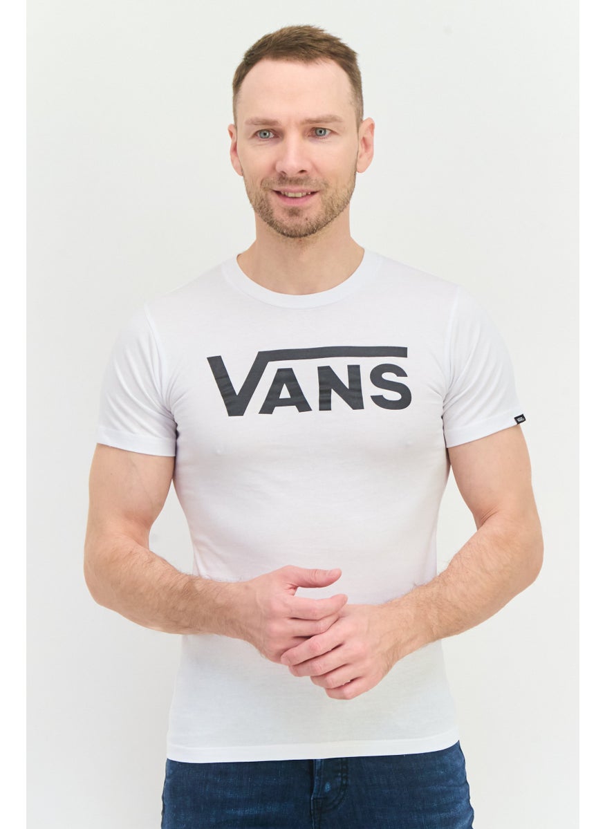 Men Crew Neck Short Sleeves Brand Logo T-Shirt, White