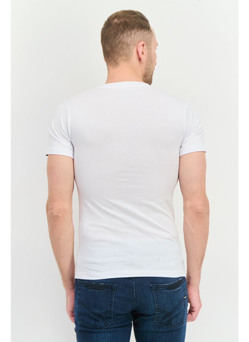 Men Crew Neck Short Sleeves Brand Logo T-Shirt, White