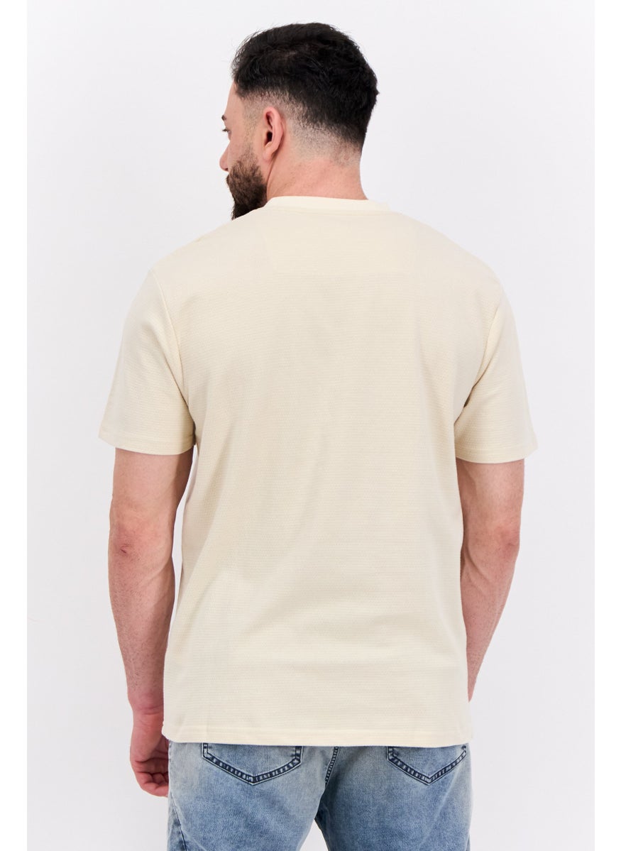 Men Crew Neck Short Sleeves Textured Lesley T-Shirt, Beige