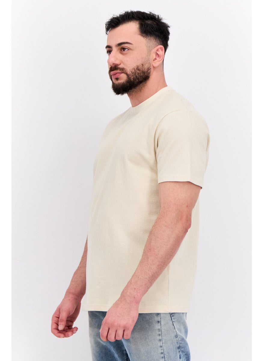 Men Crew Neck Short Sleeves Textured Lesley T-Shirt, Beige