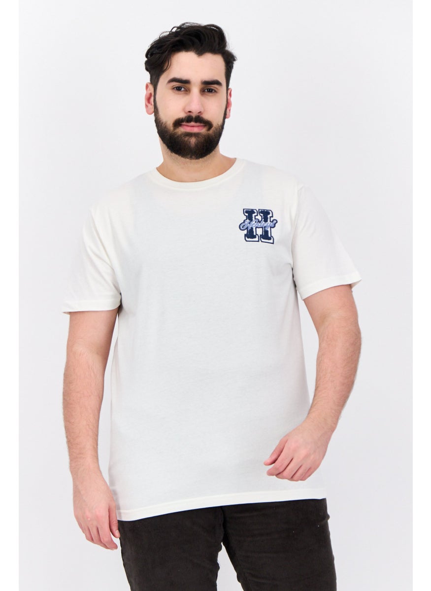 Men Crew Neck Short Sleeves Brand Logo T-Shirt, Off White