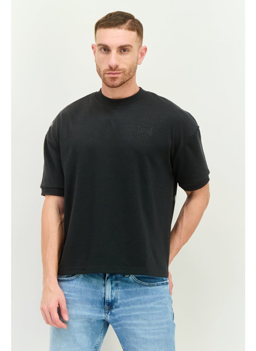 Men Crew Neck Short Sleeve Brand Logo T Shirt, Dark Grey