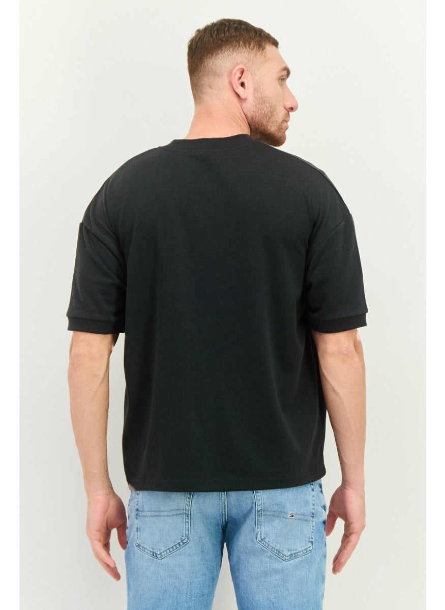 Men Crew Neck Short Sleeve Brand Logo T Shirt, Dark Grey