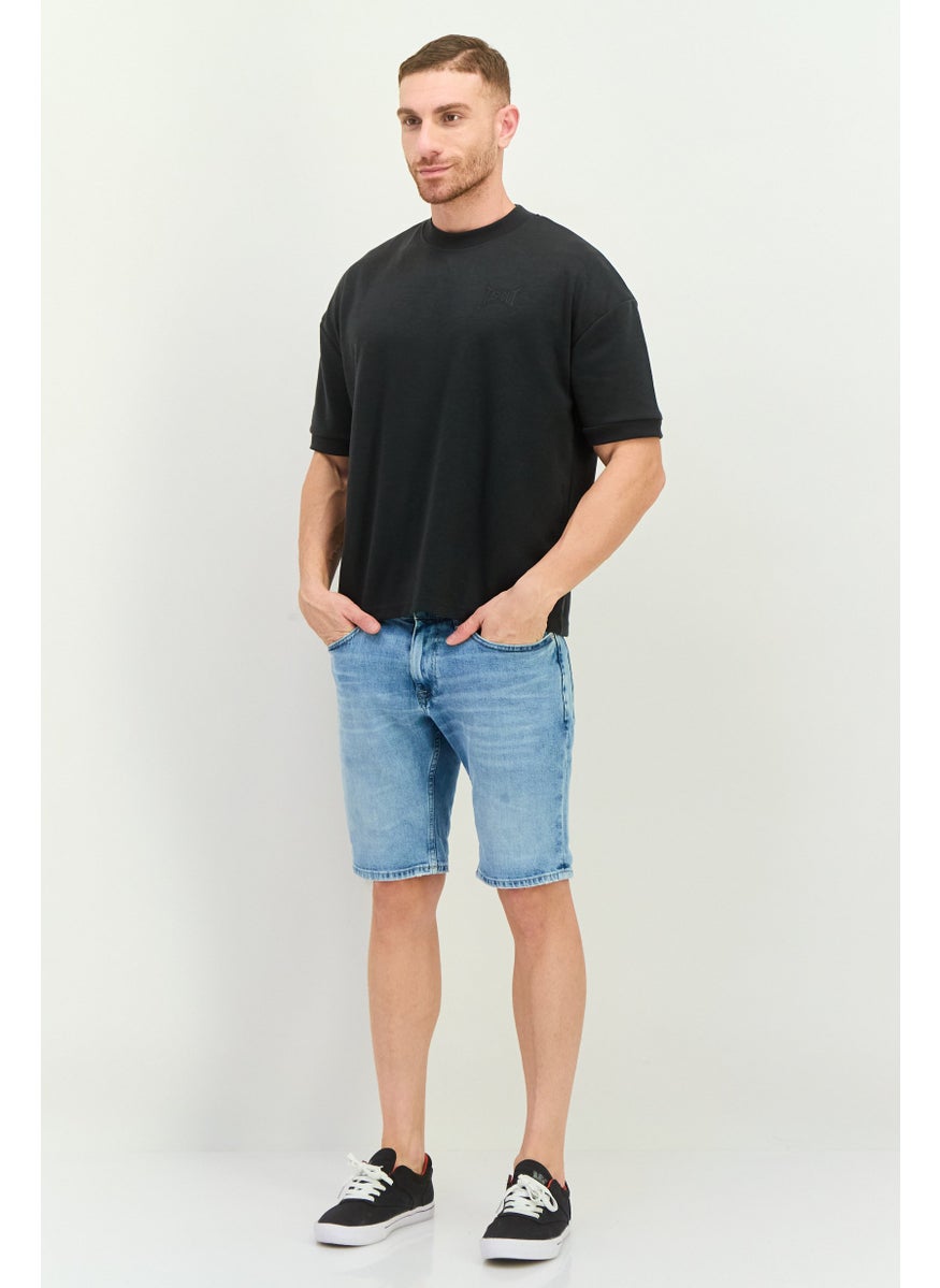 Men Crew Neck Short Sleeve Brand Logo T Shirt, Dark Grey