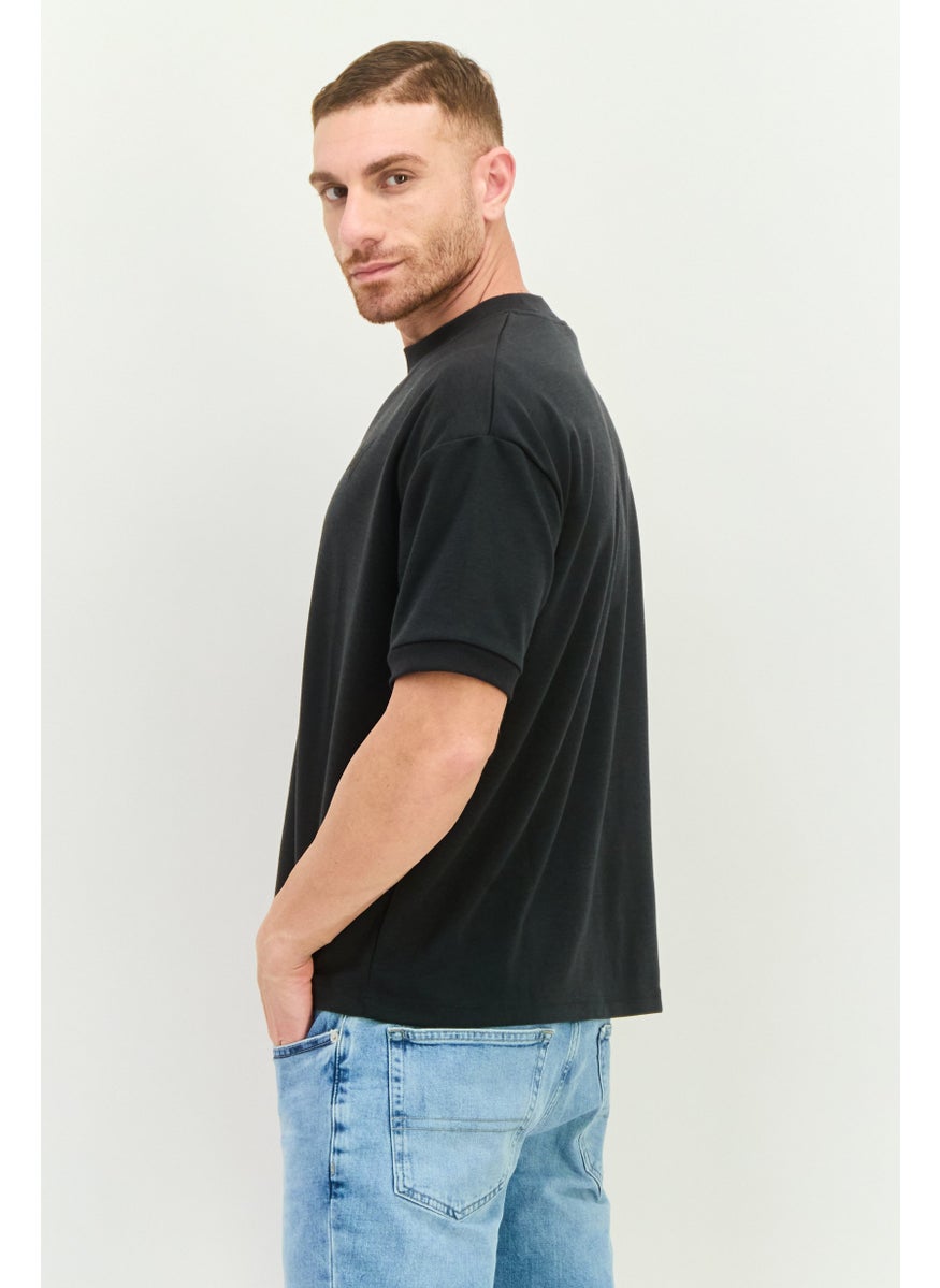 Men Crew Neck Short Sleeve Brand Logo T Shirt, Dark Grey