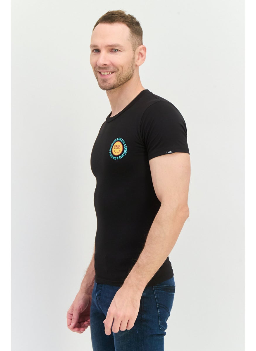 Men Classic Fit Crew Neck  Short Sleeves Graphic Print T-shirt, Black