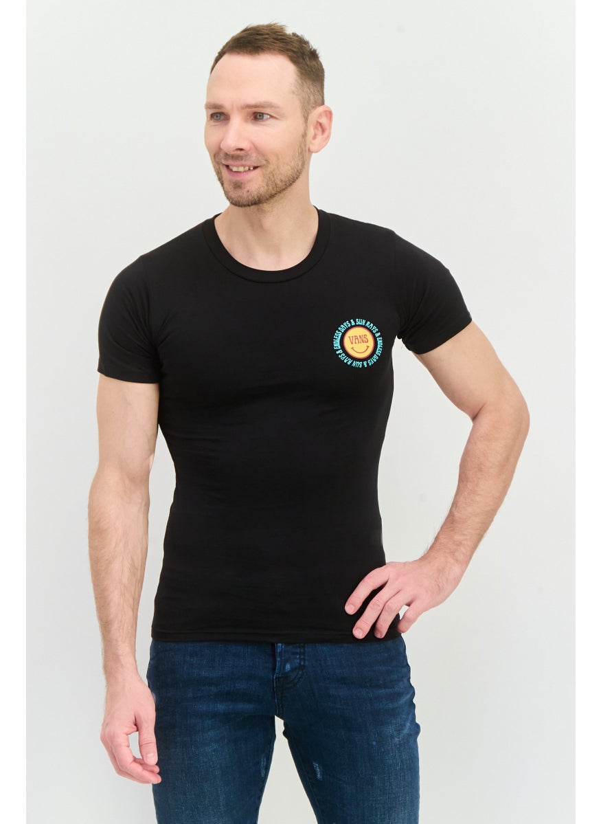 Men Classic Fit Crew Neck  Short Sleeves Graphic Print T-shirt, Black