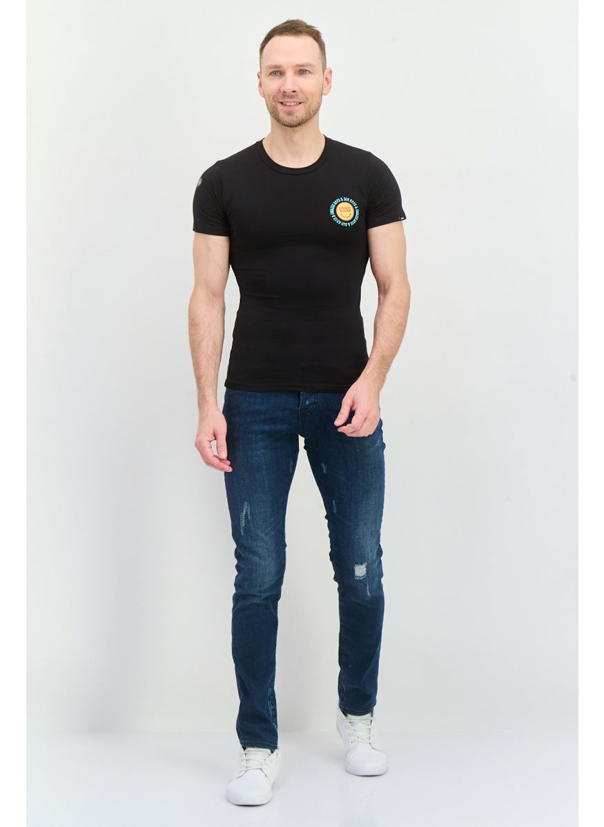 Men Classic Fit Crew Neck  Short Sleeves Graphic Print T-shirt, Black