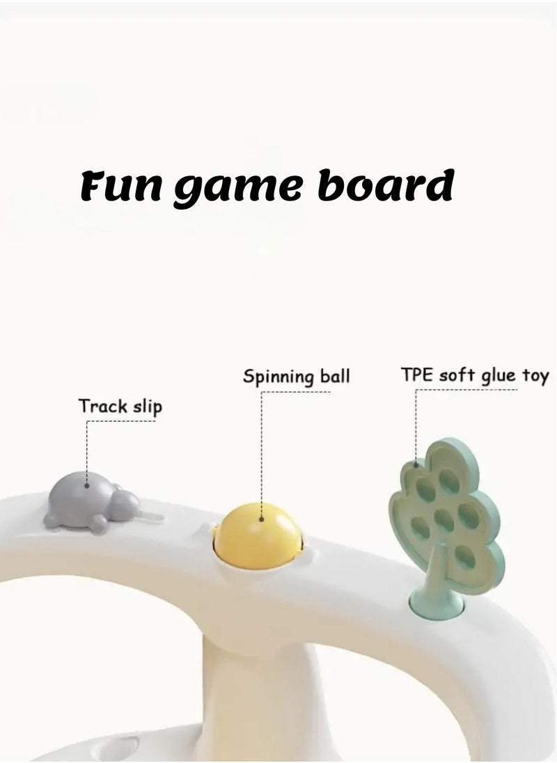 Baby Bath Seat with Safety Guardrail – 3 Fun Toys, 4 Suction Cups, Compact & Portable Bath Chair – Ideal for Bathtub or Bathroom