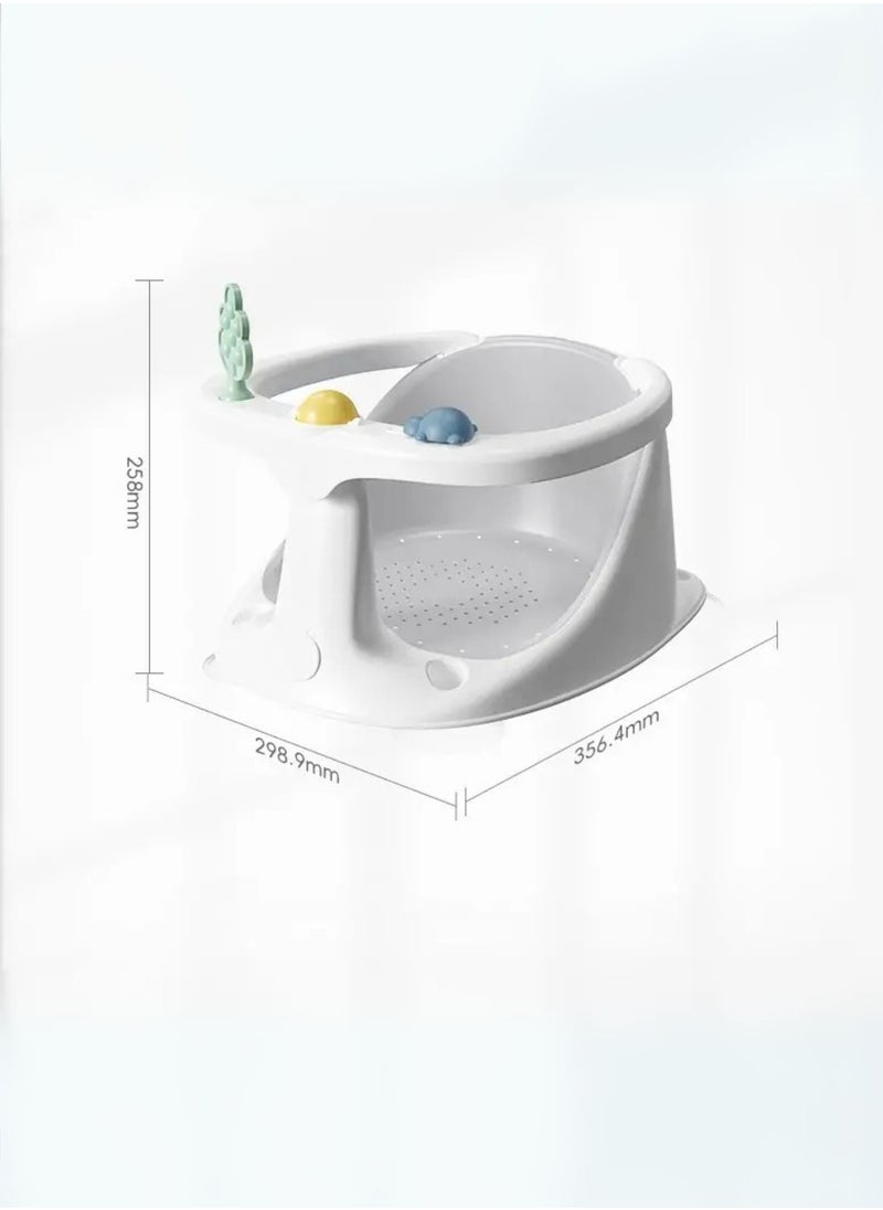 Baby Bath Seat with Safety Guardrail – 3 Fun Toys, 4 Suction Cups, Compact & Portable Bath Chair – Ideal for Bathtub or Bathroom